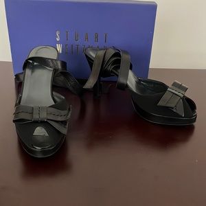 Stuart Weitzman 4" Black Nylon & Leather Speakeasy with Ankle Tie